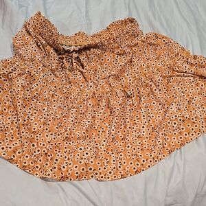 White and Orange Smocked Bubble Midi Skirt